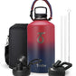 Trebo 1 Gallon Water Bottle Insulated with Paracord Handle and Straw,128oz Vacuum Double Wall Stainless Steel Large Jug,Keep Ice Cold 48hrs, Leakproof Sports Gym Flask for Men Women, Ruby Red