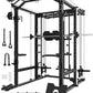 Eonfit E5 Smith Machine with Vertical Leg Press, Power Cage Squat Rack with LAT-Pull Down Cable Crossover Rotating Arms System Home Gym Equipment All in One (E5 RED)
