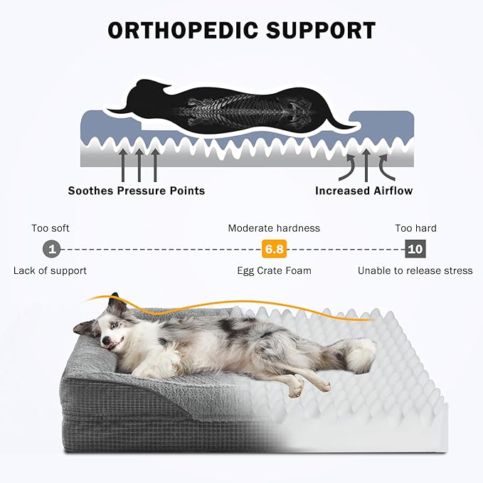 INVENHO Orthopedic Large Dog Bed, Egg-Crate Memory Foam Dog Couch with Washable Removable Cover, Waterproof Lining and Nonskid Bottom