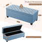 51" Fabric Storage Ottoman Bench, Upholstered Rectangle End of Bed Storage Ottoman Tufted Living Room Bedroom Bench with Safety Hinge, Solid Wood Legs, Loads 500 lb(Light Blue)