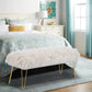 46 Inch White Bedroom Bench, Benches for Bedroom White Faux Fur Upholstered Bed end Bench, Tufting Ottoman Bench Indoor Bench with Metal Legs for Living Room Bedroom Entryway, White