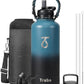Trebo Water Bottle Insulation 87 oz, Vacuum Stainless Steel Water Jug (Keep Cold for 48 Hrs), LeakProof & Non-BPA, Water Flask with Paracord Handle & Straw Spout Lids, Indigo/Black