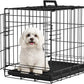 FDW Dog Crate for Small Dogs 18 Inch Folding Metal Wire Pet Cage Double Door W/Divider Panel Indoor Outdoor Kennel Leak-Proof Plastic Tray,Black