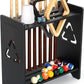 Pool Stick Holder Floor Stand- Billiards Pool Cue Rack Oak Solid Wooden Holds 9 Cues and Pool Table Accessories Organizer with Chalk Cone Holder for Game Room Club or Men Cave