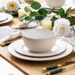 GBHOME Ceramic Dinnerware Sets,12 pcs Embossed Elegant Stoneware Plates and Bowls Sets, Housewarming Wedding Gift | Dishwasher & Microwave Safe | Dishes Set Service for 4