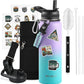 40 oz Insulated Water Bottle with Straw (Cold for 48 Hrs), Stainless Steel Triple Wall Vacuum Sports Water Jug, Leakproof Hydro Cup Flask with Paracord Handle & Straw Spout Lids & DIY Stickers