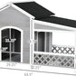 PawHut Wooden Dog House Outdoor with Porch, Cabin Style Raised Dog Shelter with Asphalt Roof, Doors, and Shutter Window, for Medium Large Sized Dog, Light Gray