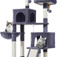 Taoqimiao 56.3-Inch Cat Tree, Cat Tower with Scratching Posts, Cat Tree House for Indoor Cats with hammocks, Toys, Condo and Large Scratch Board, Smoky Gray MS012G
