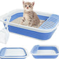 Fhiny Cat Litter Box Portable Shallow Litter Box 17.7"x13.4"x4.9" Foldable Cat Toilet with Scoop Open Kitty Potty Pan with Litter Drop Pedal Easy to Clean Travel Kitten Toilet(Blue)