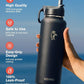 Water Bottle 40 oz Insulated with Straw&Brush, Coolflask Vaccum Stainless Steel Metal 3 Lids Water Flask for Sports, Gym or Office, Keep Cold 48H Hot 24H, Magic Black