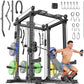 Power Cages Multi-Purpose Squat Rack with Cable Crossover System, Matching Weight Bench, Olympic Barbell Weight Set for Garage and Home Gyms