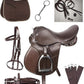 Leather English Riding Horse Saddle Starter Kit Brown Saddle Combo Pack Set of 7 pcs