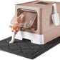 Cat Litter Box with X-Large Litter Mat and Scoop, Large Foldable Litter Box with Lid, Enclosed Kitty Box,Front Top Entry Exit, Odor Control Easy to Clean (Upgrade Coffee)
