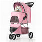 MoNiBloom 3-Wheels Foldable Pet Stroller with Waterproof Cover, Pet Strolling Cart for Small/Medium Dogs and Cats with Storage Basket and Cup Holder, Breathable and Visible Mesh for All-Season, Pink