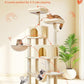 Taoqimiao Cat Tree, 66.2-Inch Cat Tower for Indoor Cats, Plush Multi-Level Cat Condo with 7 Scratching Posts, 2 Perches, 2 Caves, Hammock, 2 Pompoms, Beige MS013M