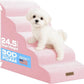 Curved Dog Stairs for High Bed Up to 26", 5-Step Dog Ramp for Small Dogs with Washable Cover, Non-Slip Steps for Cats to Get on Couch and Sofa, Durable Foam Ladder for Medium Breeds, White Pink