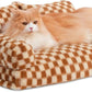 Hollypet Fluffy Plush Dog Cat Pet Couch Soft Calming Sofa Bed for Medium Small Cats and Dogs, Brown and Light Yellow