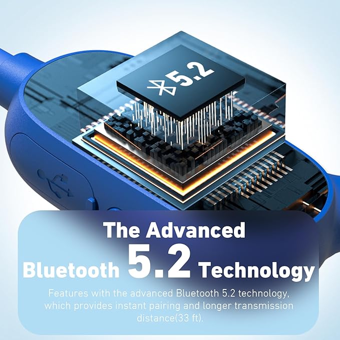 Kids Headphones, Bluetooth 5.2 Air Conduction Open Ear Headphones, 85dB Volume Limiting, Stereo Sound with Mic, IPX5 Waterproof, 20H Playtime, Perfect for School and Outdoor Activities-Blue