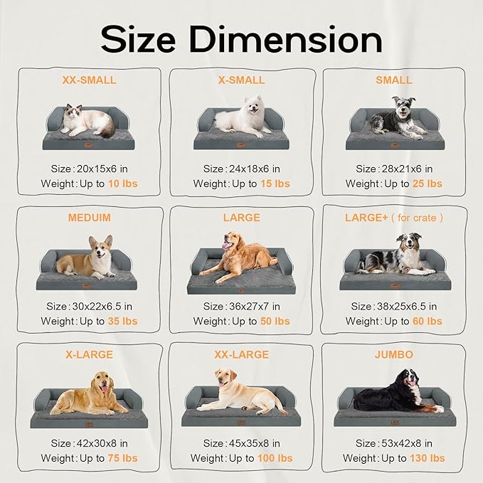 Dog Bed Medium Size Dog-Orthopedic Waterproof Bed for Dogs,Foam Couch Sofa with Washable Removable Cover & Non-Slip Bottom-Dark Grey