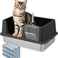 Stainless Steel Litter Box with Lid, 23.5" L x 15.8" W x 10.5" H, Large Metal Cat Box for Big Cats, High Sided Kitty Litter Box with Scoop & Pee Pads, Non-Sticky, Anti-Leakage, Easy to Clean (Black)