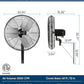 KEN BROWN 20 Inch Industrial Oscillating Wall Mount Fan 5500CFM,Heavy Duty,High Velocity,3- Speed,Black