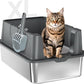 Sousia Stainless Steel Litter Box, Non-Sticky Anti-Leakage Easy Cleaning Metal Cat Litter Tray with Lid, High Wall Sides Enclosure and Scoop, Ideal for Big Cats, XL (Grey)