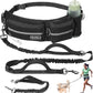 Hands-Free Dog Leash With Pouch, Waist Attachment for Walking Two Dogs, Reflective Stitching, Dual Handle, Bungee Retractable Running for Medium to Large Dogs Black