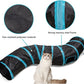 Cat Tunnel, S-2-Way Cat Tunnels for Indoor Cats, Interactive Toy Maze Cat House, Foldable Cat Tubes and Tunnels for Cats Kittens, Puppies, Kitty, Kitten, Rabbit, Guinea Pigs (Blue & Black)