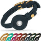 OOPSDOGGY Rolled Leather Dog Collar with Airtag Holder - Reflective Round Airtag Dog Collar - Soft Tracking Pet Collar for Small Dogs Puppy Cats Kitten (Denim, S, 10"-13")
