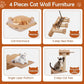 Tangkula Cat Wall Shelves, Wall Mounted 4pcs Kitten Furniture Set with Hammock, 2-Step Kitty Tree, Perch, Non-Slip Carpet Mat, Sisal Stairs & Scratching Posts, Wooden Cat Climber Steps (Natural)