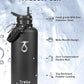 Trebo Water Bottle 87 oz with Paracord Handle, Double Wall Vacuum Stainless Steel Insulated Water Jug (Keep Cold 48hrs),Leakproof Flask For Hot Drinks with Straw Spout Lids, Black