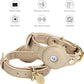 Cupertino Dog Collars, Harnesses & Leashes Made from Vegan Leather with Dog Tracker Device Holder Adjustable Dog Collar (Medium, Beige)