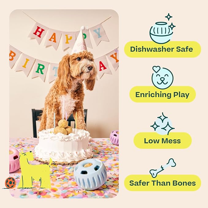 WOOF Party Pupsicle - Long-Lasting Interactive Dog Toys for Boredom - Low-Mess Design - Birthday Gifts for Dogs - XL Dog Toys - Buddy Blue