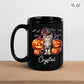 Personalized Halloween American Curl Ceramic Mug 11oz 15oz, Custom Name American Curl Wearing Witch Hat Coffee Cup, Cat with Pumpkins Halloween Black Cup, Spooky Cat Mug Gift for Pet Lover