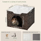 Cat Beds Indoor Kitten House, Handwoven Rattan Cat Cave Pet Cube, Large Cat Houses, One Bed Mat, Foldable, Hideaway, 16.5x16.5x13.2 Inches, 2 S-Shaped Hooks in Living Room Bedroom Brown