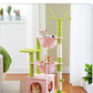 Pink Cat Tree, 47.6" Cat Tower with 2 Metal Frame Hammock, Cat Scratching Post for Indoor Cats with 2 Removable Pompom Sticks for Kittens, Pink