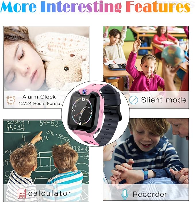 Goodatech Smart Watch for Kids Boys Girls Learning Toys with 16 Games Phone Call SOS, Camera Voice Music Player Recorder Alarm Clock,4-12 Years Birthday (Pink)