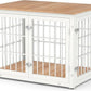38 Inch Heavy Duty Dog Crate Furniture for Large and Medium Dogs, Decorative Pet House End Table, Wooden Cage Kennel Furniture Indoor, Natural and White