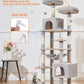 Taoqimiao Cat Tree, 68-Inch Cat Tree Cat Tower for Indoor Cats, Plush Multi-Level Cat Condo with 6 Scratching Posts, 2 Perches, 2 Caves,Hammock, 3 Pompoms,MS020SW Light Gray