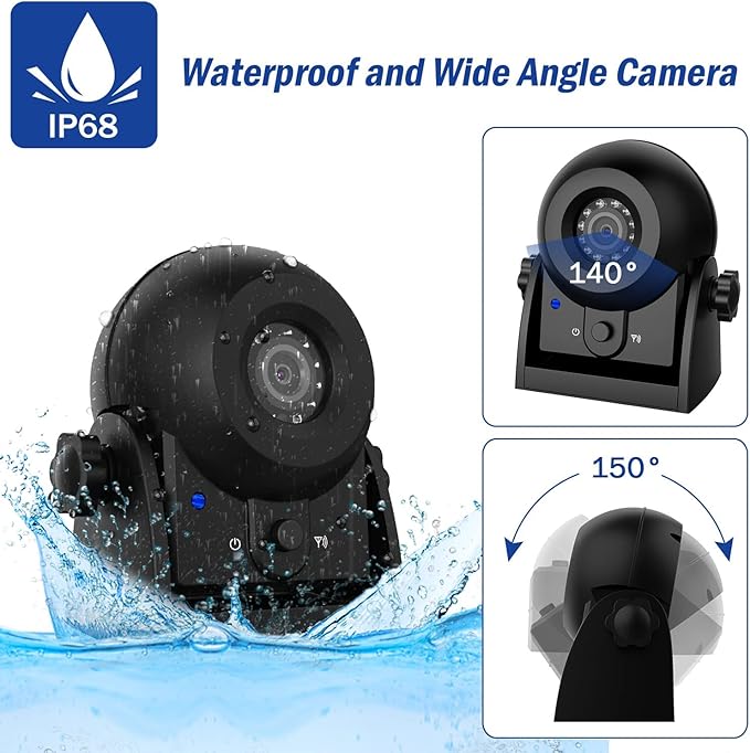Magnetic Wireless Trailer Backup Camera System, 4.3inch TFT LCD Monitor & IP68 Waterproof Rechargeable Rear View Camera, Easy to use for Trucks/Campers/SUV/Cars(MS-348)