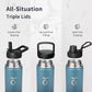 Trebo 24 oz Water Bottle Insulated with Lid and Straw,Double Wall Vacuum Stainless Steel Metal Tumbler Sports Flask with Paracord Handle, Keep Cold 48 Hours Water Cup with 3 Lids, Indigo/Black