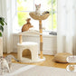 Modern Cat Tree Tower for Large Cats, Wood Cat Tower with Natural Scratching Post, Solid Wood Condo, Real Branch Luxury Cat Furniture with Curved Bed, Top Basket, White