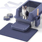 Stainless Steel Cat Litter Box - Enclosed XL Metal Kitty Litter Box with Lid for Big Cats, High Sided, Anti-Leakage, Easy Cleaning, Non-Sticky, Included Litter Mat, Cat Bowl & Spoon