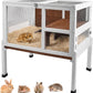 2-Story Guinea Pig Cage with Stand, Indoor Wooden Hamster Cage with Ramp, Pull-Out Tray, Hideout & Platform, Acrylic Transparent Small Animal Habitat for Chinchillas, Ferrets, Hedgehogs, Walnut