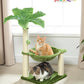 Small Cat Tree, 28" Cat Tower with Sisal Scratching Posts and Coconut Leaves for Indoor Small Cats, Large Hammock and Dangling Ball for Kittens, Green