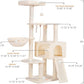 Heybly Cat Tree, Cat Tower for Indoor Cats with Scratching Board, Multi-Level Cat Furniture Condo with Feeding Bowl, Beige HCT010MM