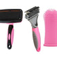 3-in 1 Dog & Cat Grooming Supplies- Self-cleaning Slicker Brush, Deshedding Rake Comb, And Finger Toothbrush For Dogs & Cats | Perfect For Pet Grooming Kit, Dematting And Dental Tool (pink)