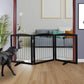 ZJSF Freestanding Dog Fence Indoor, Foldable Dog Gate for Doorways, Stairs or Hallways, Sturdy Wood Extra Wide Pet Gate with Support Feet for The House, Black, 24 "Height-3 Panels