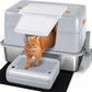 Vivifying Stainless Steel Litter Box with Lid, XL Side Entry Extra Large Litter Box for Big Cats & Kitty, Removable Enclosed Metal Cat Pan with High Sided Enclosure, Scoop, Mat, Footboard (Gray)