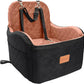 Dog Booster Car Seat for S/M Dogs Up to 35lbs,Soft 6in Elevated Cushion,Fits in Front/Back Seat,Fully Detachable and Washable,2 Storage Pockets & 3 Straps,Easy to Install (Black/Brown,Medium)
